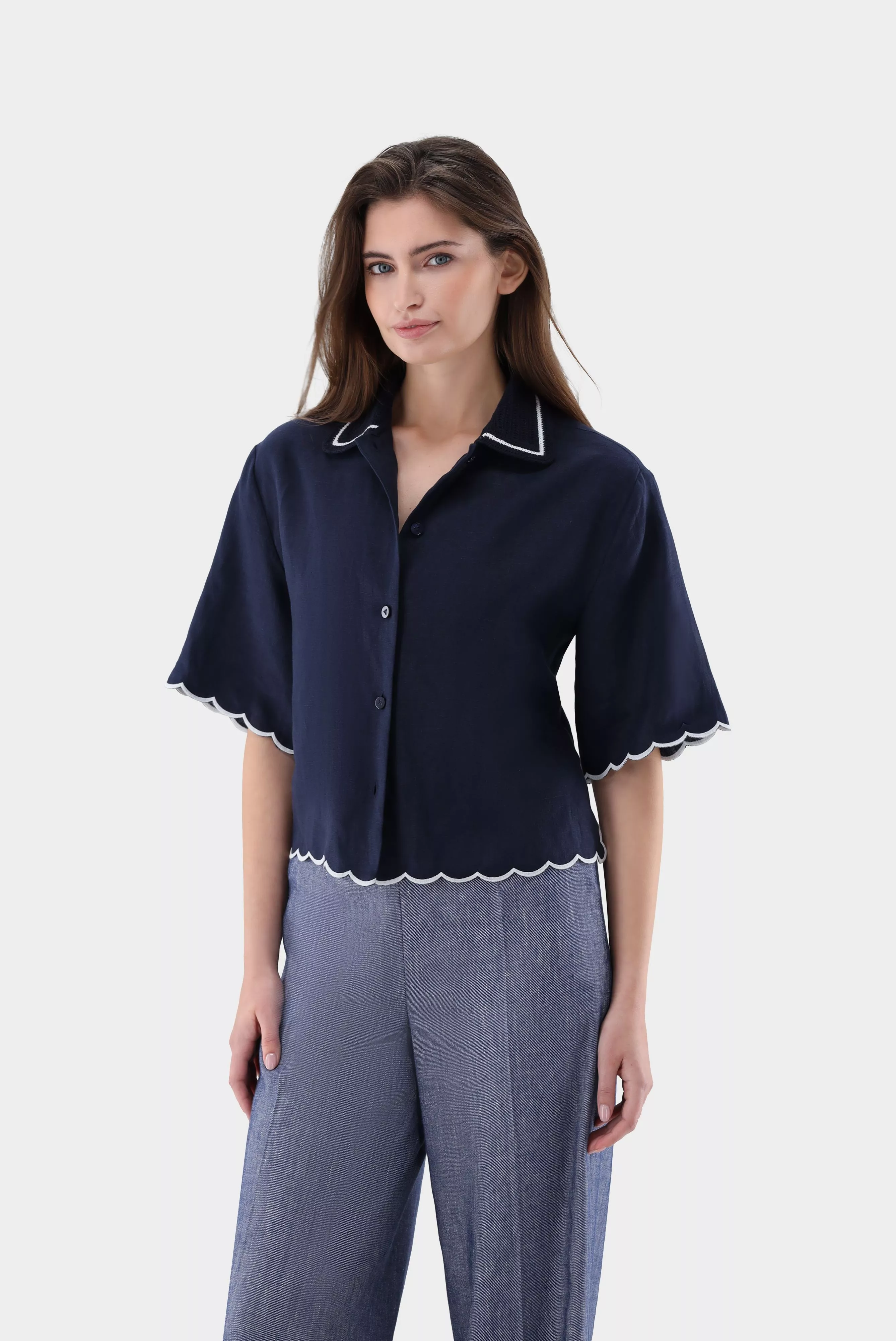 van Laack БЛУЗКА TAISHA CE
 цвет темно-синий ,photo 1